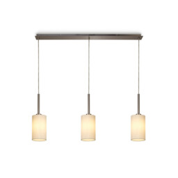 Baymont Satin Nickel 3 Light E27 Linear Pendant, With 12cm Faux Silk Shade, Ivory Pearl/White Laminate - thumbnail 1