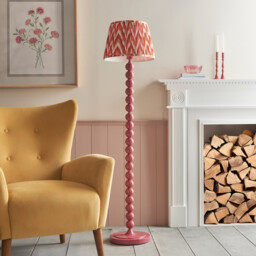 Higgledy Gloss Pink Clay Paint Floor Lamp with Apricot Orange Fabric Zigzag Shade 35cm E27 - thumbnail 3