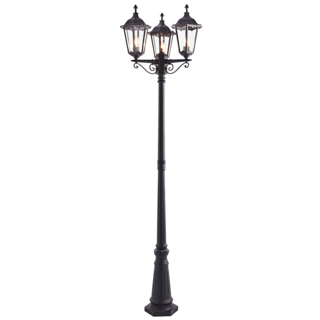 Burford 3 Light Outdoor Floor Lamp Matt Black Paint, Glass IP44, E27
