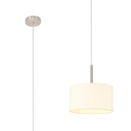Baymont Satin Nickel E27 Single Pendant With 30cm x 17cm Faux Silk Shade, Ivory Pearl/White Laminate - thumbnail 1
