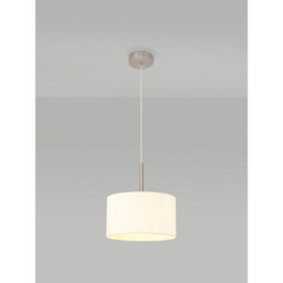 Baymont Satin Nickel E27 Single Pendant With 30cm x 17cm Faux Silk Shade, Ivory Pearl/White Laminate - thumbnail 2