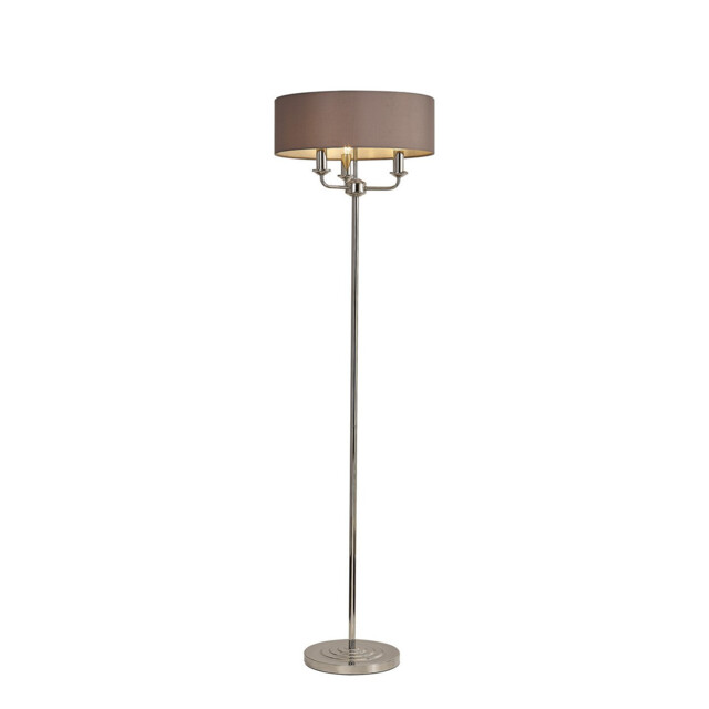 Banyan 3 Light Switched Floor Lamp With 45cm x 15cm Faux Silk Shade, Polished Nickel/Grey - image 1