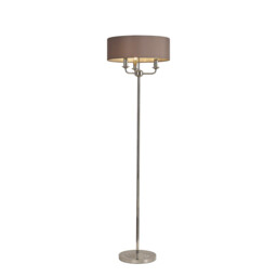 Banyan 3 Light Switched Floor Lamp With 45cm x 15cm Faux Silk Shade, Polished Nickel/Grey - thumbnail 1