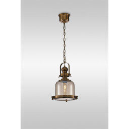 Vintage 26cm Bell Pendant, 1 Light E27, Antique Brass/Amber Glass - thumbnail 2