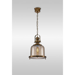 Vintage 33cm Bell Pendant, 1 Light E27, Antique Brass/Amber Glass - thumbnail 2