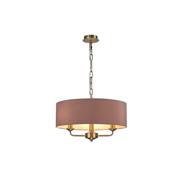 Banyan 3 Light Multi Arm Pendant, E14 Antique Brass With 45cm x 15cm Dual Faux Silk Shade, Taupe/Halo Gold - image 1