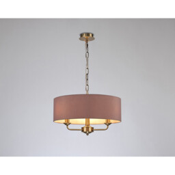 Banyan 3 Light Multi Arm Pendant, E14 Antique Brass With 45cm x 15cm Dual Faux Silk Shade, Taupe/Halo Gold - thumbnail 2