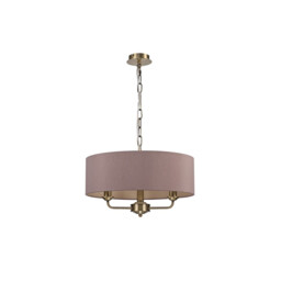 Banyan 3 Light Multi Arm Pendant, E14 Antique Brass With 45cm x 15cm Dual Faux Silk Shade, Taupe/Halo Gold - thumbnail 5