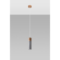 Zane Slim Pendant Ceiling Light Concrete Grey, Natural Wood - thumbnail 2