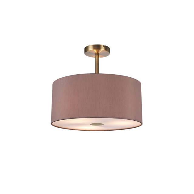 Baymont Antique Brass 3 Light E27 Semi Flush With 40cm x 18cm Dual Faux Silk Shade, Taupe/Halo Gold - image 1