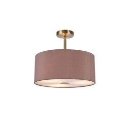 Baymont Antique Brass 3 Light E27 Semi Flush With 40cm x 18cm Dual Faux Silk Shade, Taupe/Halo Gold