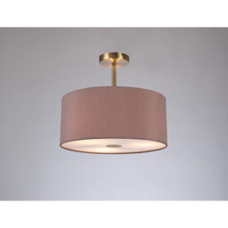 Baymont Antique Brass 3 Light E27 Semi Flush With 40cm x 18cm Dual Faux Silk Shade, Taupe/Halo Gold - thumbnail 2