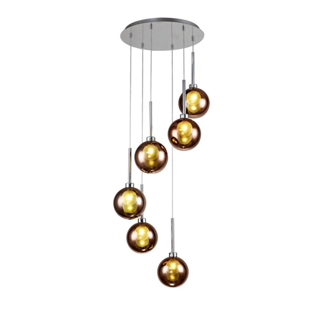 Baldwin 44cm Round Pendant 2.5m, 6 x G9, Polished Chrome/Copper/Frosted Type G Shade - image 1