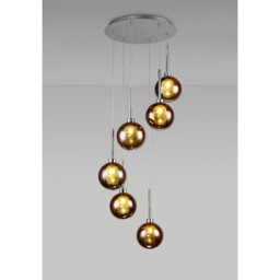 Baldwin 44cm Round Pendant 2.5m, 6 x G9, Polished Chrome/Copper/Frosted Type G Shade - thumbnail 3
