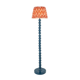 Higgledy Gloss Marlin Blue Paint Floor Lamp with Apricot Orange Fabric Zigzag Shade 35cm E27