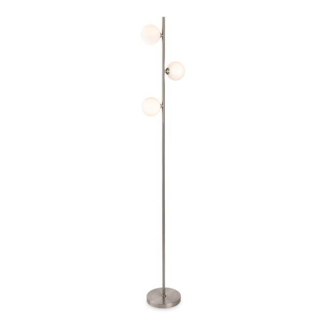 Lyric Floor Lamp Brushed Steel with Opal White Glass 3xG9