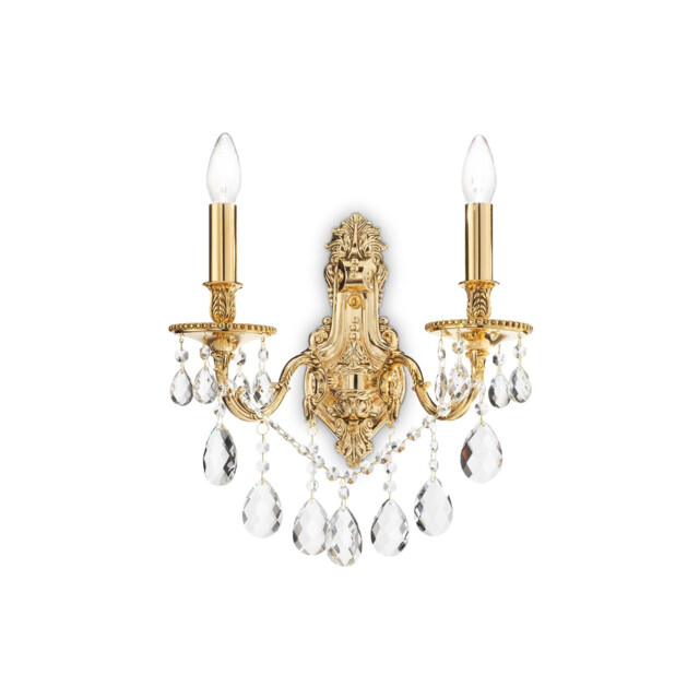 Gioconda 2 Light Indoor Candle Wall Light Gold with Crystals, E14