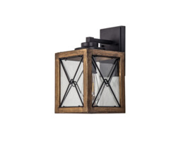 Clarendon Small Wall Lamp, 1 x E27, Wood Effect & Black, Clear Glass, IP54, 2yrs Warranty - thumbnail 5