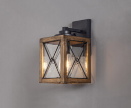 Clarendon Small Wall Lamp, 1 x E27, Wood Effect & Black, Clear Glass, IP54, 2yrs Warranty - thumbnail 3