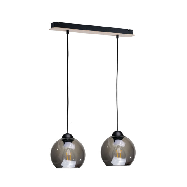 Wood Bar Pendant Ceiling Light Black, 50cm, 2x E27