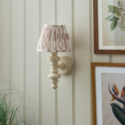 Carnaby Satin Almond White Paint Wall Light with Neutral Print Fabric Ikat Shade 20cm B22 - thumbnail 3