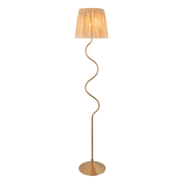 Wriggle Floor Lamp with Tapered Shade Brushed Aged Brass Plate, Natural Raffia, 1x E27 - image 1