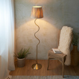 Wriggle Floor Lamp with Tapered Shade Brushed Aged Brass Plate, Natural Raffia, 1x E27 - thumbnail 3