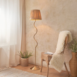 Wriggle Floor Lamp with Tapered Shade Brushed Aged Brass Plate, Natural Raffia, 1x E27 - thumbnail 2