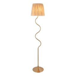 Wriggle Floor Lamp with Tapered Shade Brushed Aged Brass Plate, Natural Raffia, 1x E27 - thumbnail 1