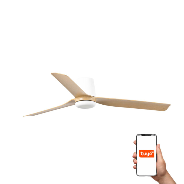 Punt Tub 130cm Smart Ceiling Fan White, Light Wood Blades - image 1