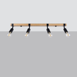 Zuca Modern Ceiling Spotlight Bar Wood, Black 4x E27 - thumbnail 2