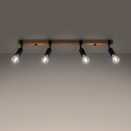 Zuca Modern Ceiling Spotlight Bar Wood, Black 4x E27 - thumbnail 3
