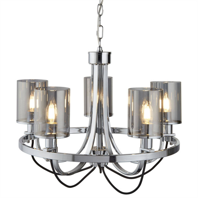 Catalina 5 Light Multi Arm Ceiling Pendant Chrome, Smokey, Glass, E14 - image 1