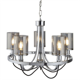Catalina 5 Light Multi Arm Ceiling Pendant Chrome, Smokey, Glass, E14 - thumbnail 1