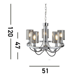 Catalina 5 Light Multi Arm Ceiling Pendant Chrome, Smokey, Glass, E14 - thumbnail 3
