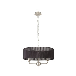 Banyan 3 Light Multi Arm Pendant With 45cm x 15cm Organza Shade Satin Nickel/Black - thumbnail 5