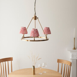 Chester Brushed Aged Brass Plate Pendant Light with Coral Pink Fabric Ikat Shade 16cm 3x B22 - thumbnail 3