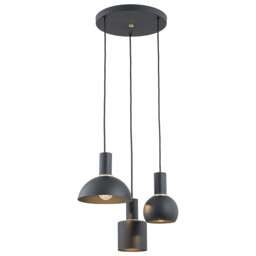 Sines Cluster Pendant Ceiling 3 Light Black Structure, Brass Elements