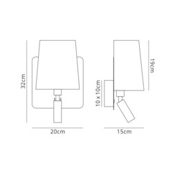 Bahia Wall Lamp with Large Back Plate E27 + Reading Light 3W LED with White Shade Bronze 4000K, 200lm, - thumbnail 2