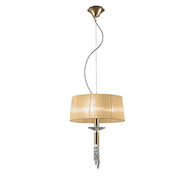 Tiffany Pendant 3+1 Light E27+G9, French Gold With Soft Bronze Shade & Clear Crystal - image 1