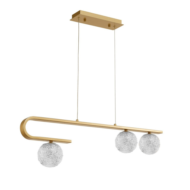 Mirano 3 Light Bar Pendant Ceiling Light Clear Structured Glass, Brass Gold LED G9 - image 1