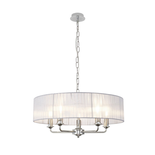 Banyan 5 Light Multi Arm Pendant With 60cm x 15cm Organza Shade Polished Chrome/Grey - image 1