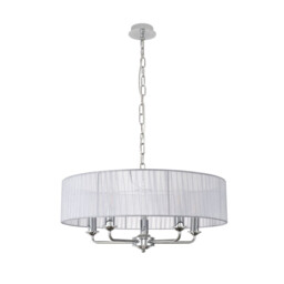 Banyan 5 Light Multi Arm Pendant With 60cm x 15cm Organza Shade Polished Chrome/Grey - thumbnail 5