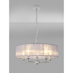 Banyan 5 Light Multi Arm Pendant With 60cm x 15cm Organza Shade Polished Chrome/Grey - thumbnail 2