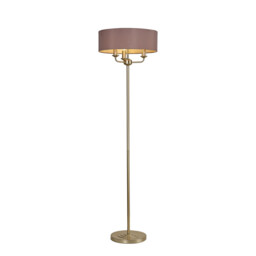 Banyan 3 Light Switched Floor Lamp With 45cm x 15cm Dual Faux Silk Fabric Shade Champagne Gold/Taupe