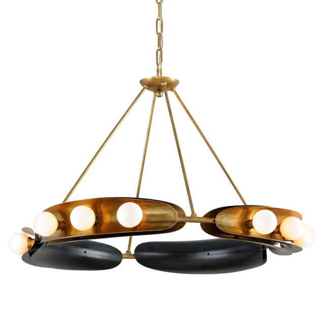 Hopper 12 Light Chandelier Vintage Brass Bronze Accents, Glass