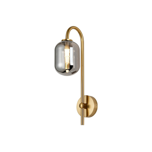 Tivoli Curved Arm Wall Light, 1 Light G9, IP44, Brass Gold/Smoke Smooth Tubular Glass - image 1