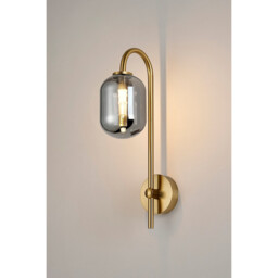 Tivoli Curved Arm Wall Light, 1 Light G9, IP44, Brass Gold/Smoke Smooth Tubular Glass - thumbnail 3