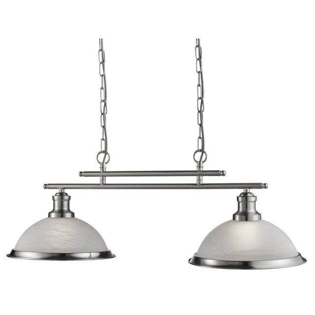 Bistro 2 Light Ceiling Pendant Bar Satin Silver, Acid Glass, E27 - image 1