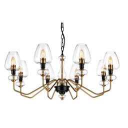 Armand 8 Light Chandelier, Aged Brass, Glass Shade - thumbnail 2